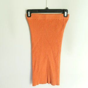 Rust Orange Midi Ribbed Skirt